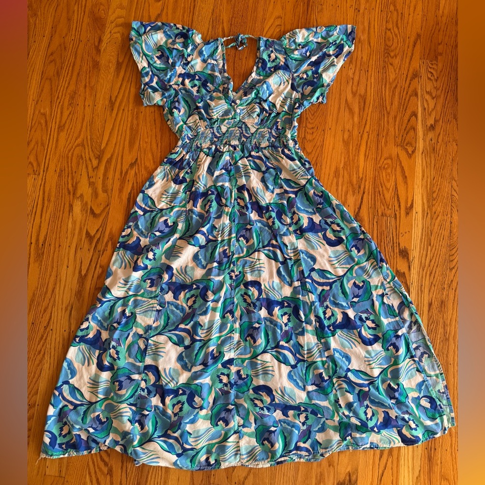 Floral Blue and Green Maxi Dress